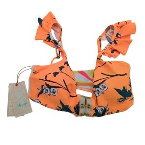 Maaji Reversible Bikini Top Women Size M Orange Floral Ruffle Strap Vacation